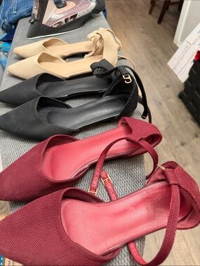 Women’s Pointed Toe Ankle Strap Flats - Burgundy, Black, Beige